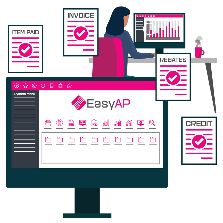 An image of the EasyAP application integrating with notes for credits, invoices, items paid, and rebates.